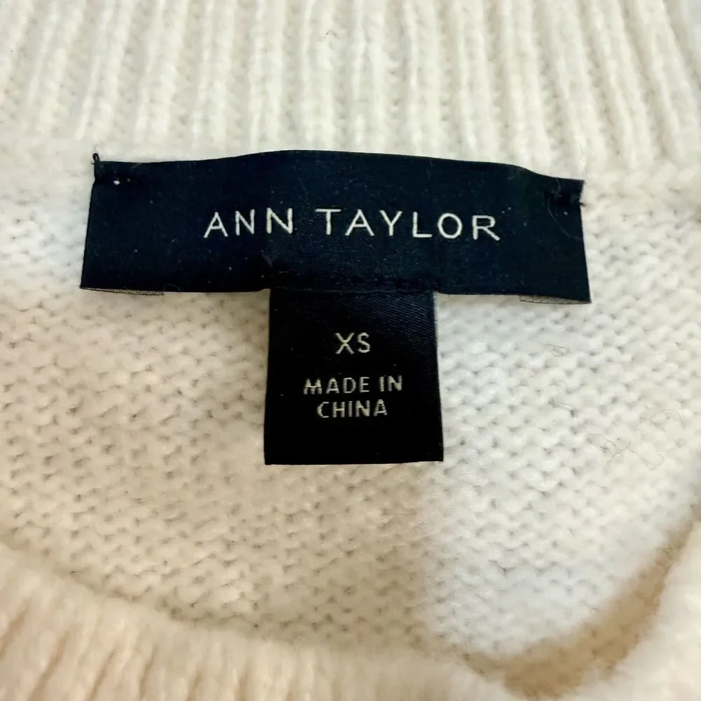 ANN TAYLOR Fair Isle Sweater Ivory Tan Black Wool Blend Size XSmall